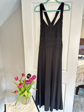 Calvin Klein Black Textured Maxi Dress - Cross Back Bandage Bodice